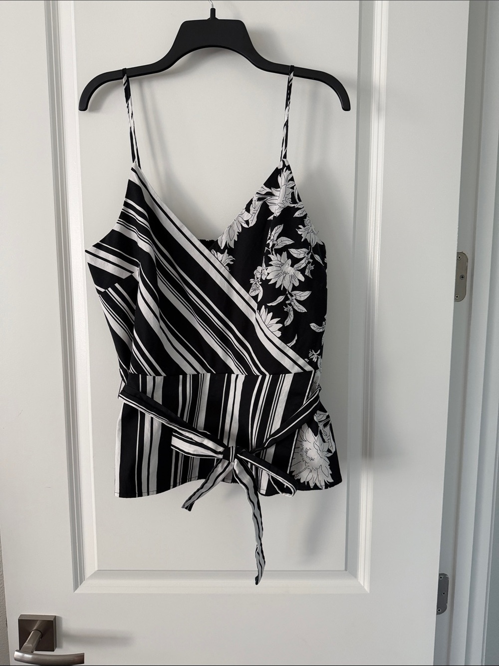 White House Black Market Black & White Mixed-Print Wrap Camisole